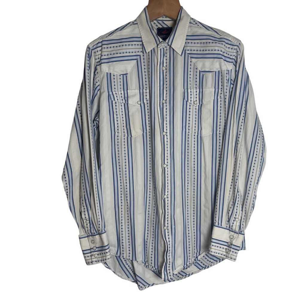 Roper Mens Large Western Pearl Snap Shirt Blue White Striped 301-068-230BU